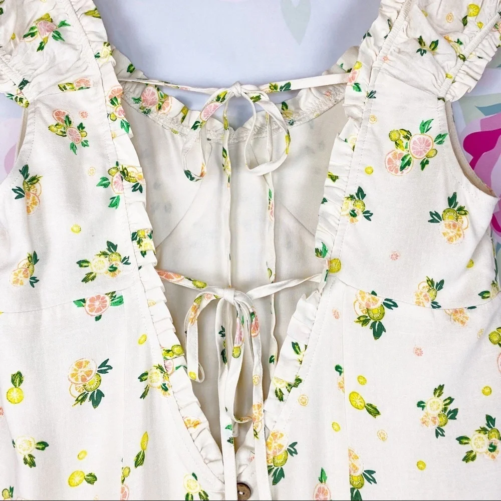 NEW Free People Like A Lady Butter Yellow Ruffle Floral Mini Dress M